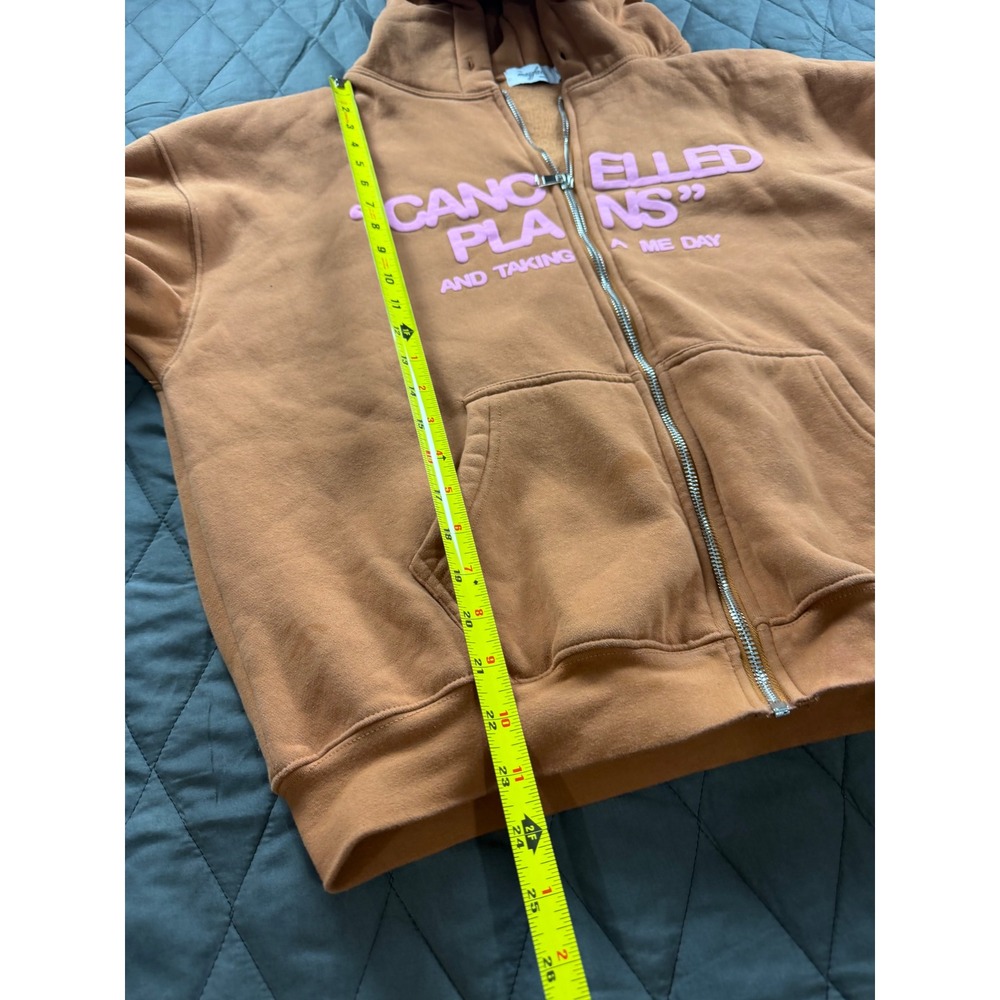 The Mayfair Group Cancelled Plans Zip Up Hoodie Brown Pink Puff Print L/XL - Picture 7 of 14